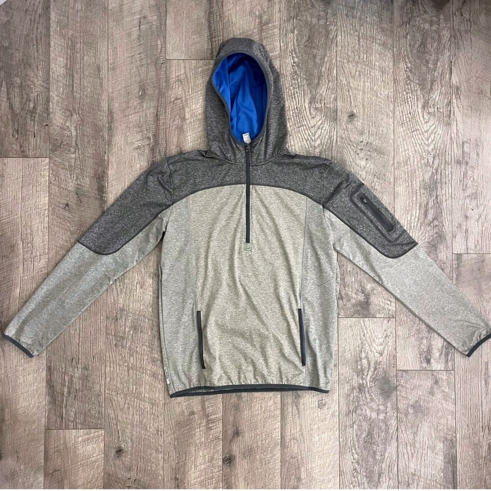 Mondetta Mens Quarter Zip Hoodie Grey Heather Blue Performance Pullover Medium